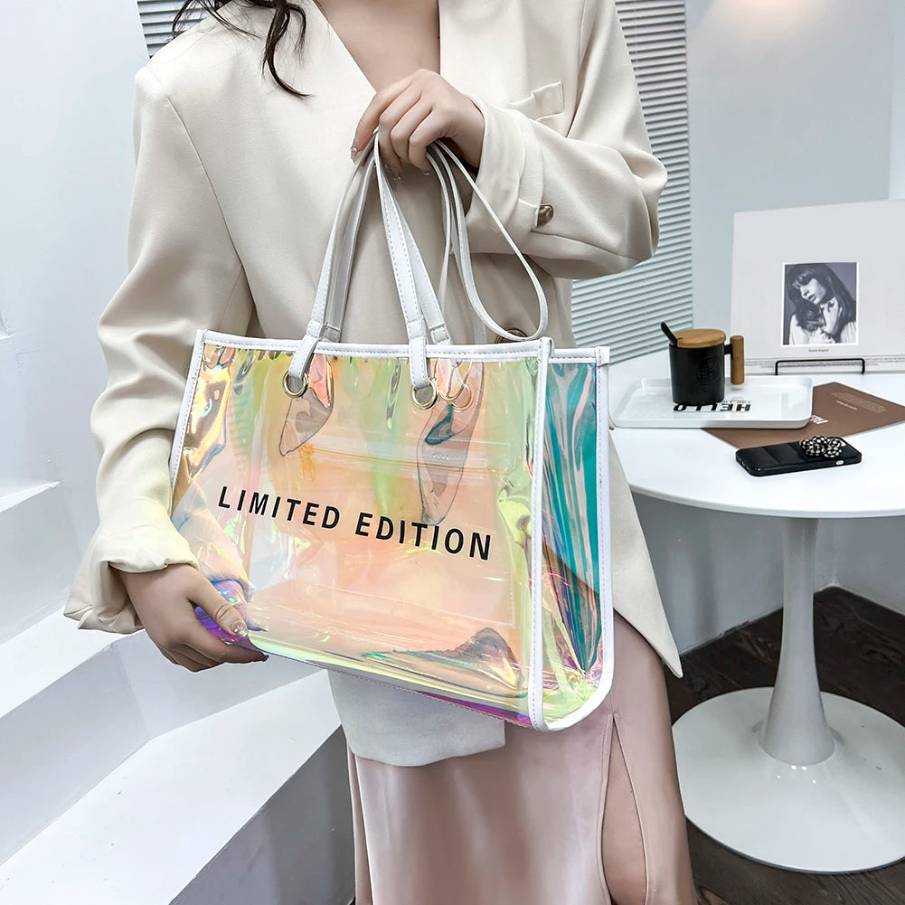 Women Clear Tote PVC Laser Waterproof Transparent Handbag