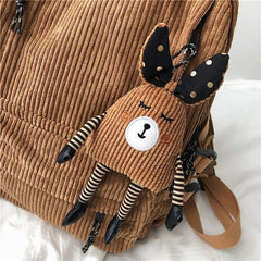 Women Corduroy Backpack Stripe Harajuku School Backpack for Teenage Girls
