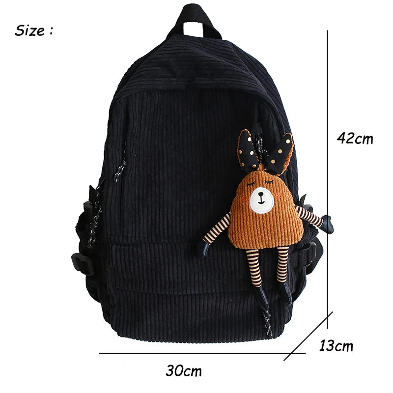 Women Corduroy Backpack Stripe Harajuku School Backpack for Teenage Girls
