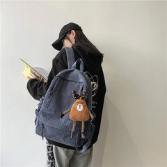 Women Corduroy Backpack Stripe Harajuku School Backpack for Teenage Girls