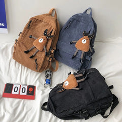 Women Corduroy Backpack Stripe Harajuku School Backpack for Teenage Girls