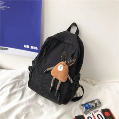 Women Corduroy Backpack Stripe Harajuku School Backpack for Teenage Girls