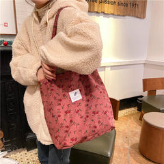 Women Corduroy Shoulder Bag Large Capacity Canvas Bucket Bags