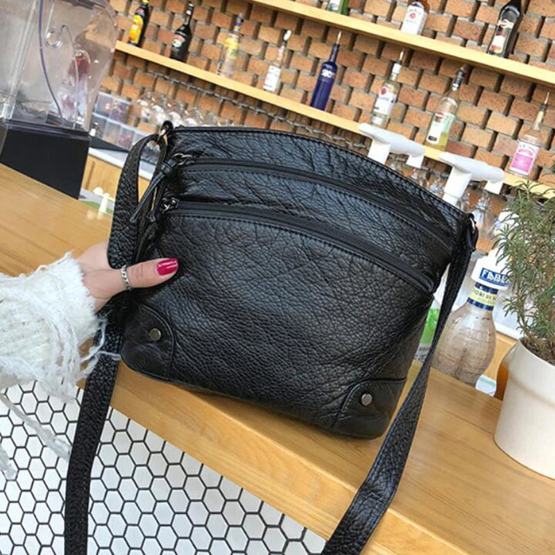 Women Crossbody Bag Soft Washed PU Leather Shoulder Bag Patchwork Messenger Bag