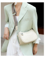 Stone Pattern Leather Crossbody Bag with Wide Strap