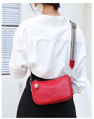 Stone Pattern Leather Crossbody Bag with Wide Strap
