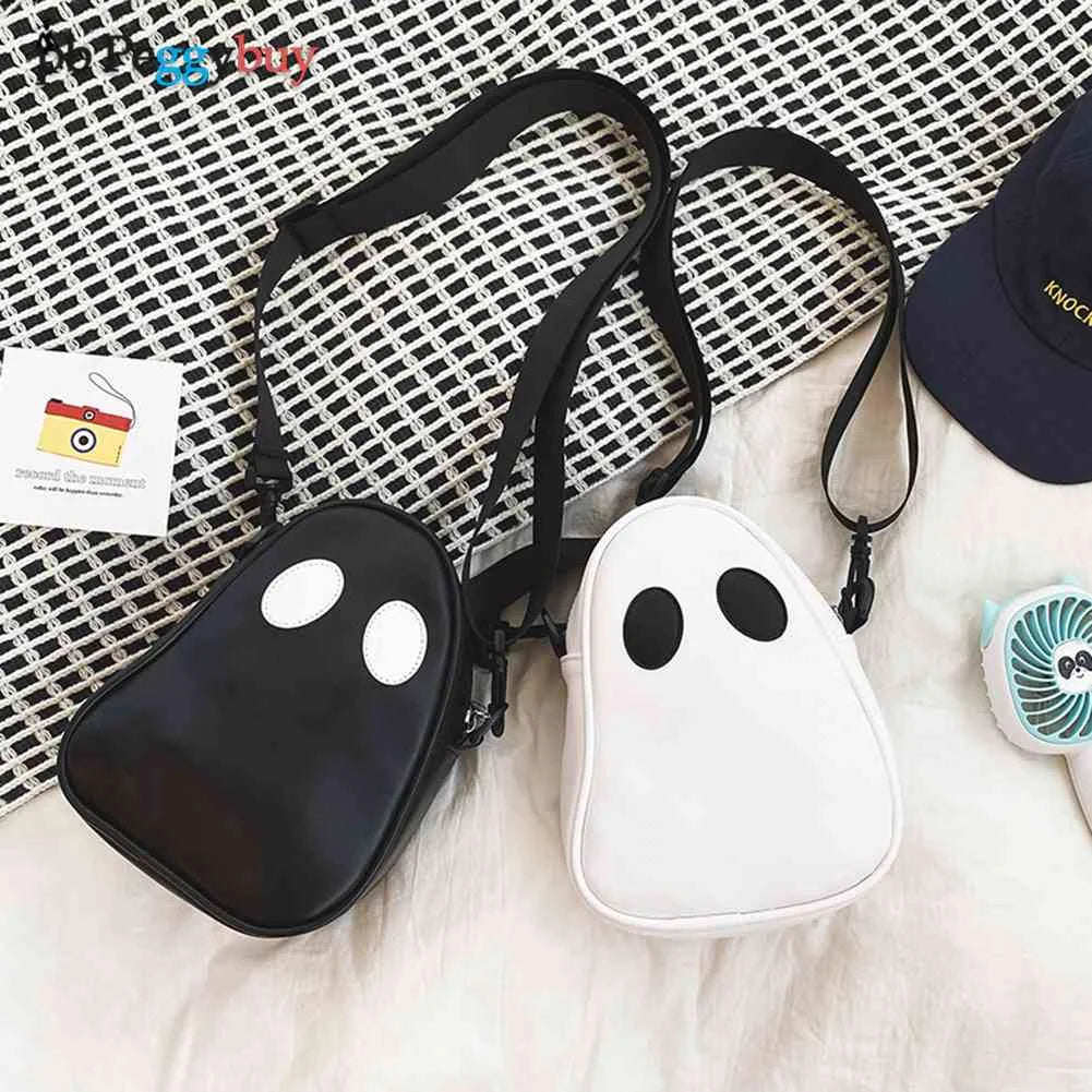 Fun Ghost Crossbody Bag PU Leather Zipper Small Handbag