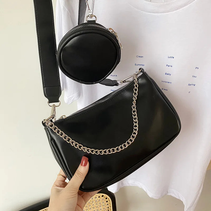 Three in One Women Crossbody Bag Shoulder Chain Messenger Lady Purse