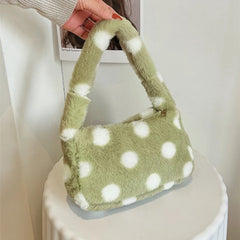 Women Dot Print Shoulder Bags Female Winter Plush Underarm Bags