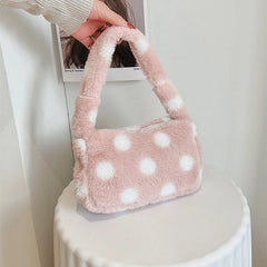 Women Dot Print Shoulder Bags Female Winter Plush Underarm Bags