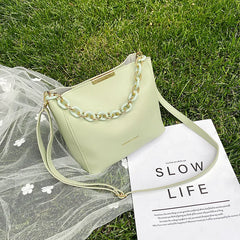 Women Shoulder Bag PU Leather Wild Solid Bucket Crossbody Pack Handbag