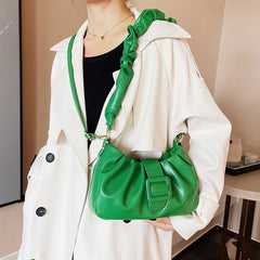Women Fold Shoulder Bag Soft PU Leather Totes Green Handbags Messenger Bags