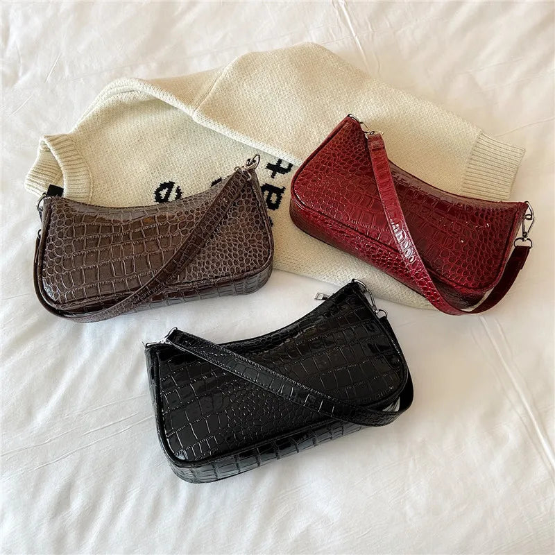 Crocodile Leather Retro Shoulder Bag Solid Ladies Totes