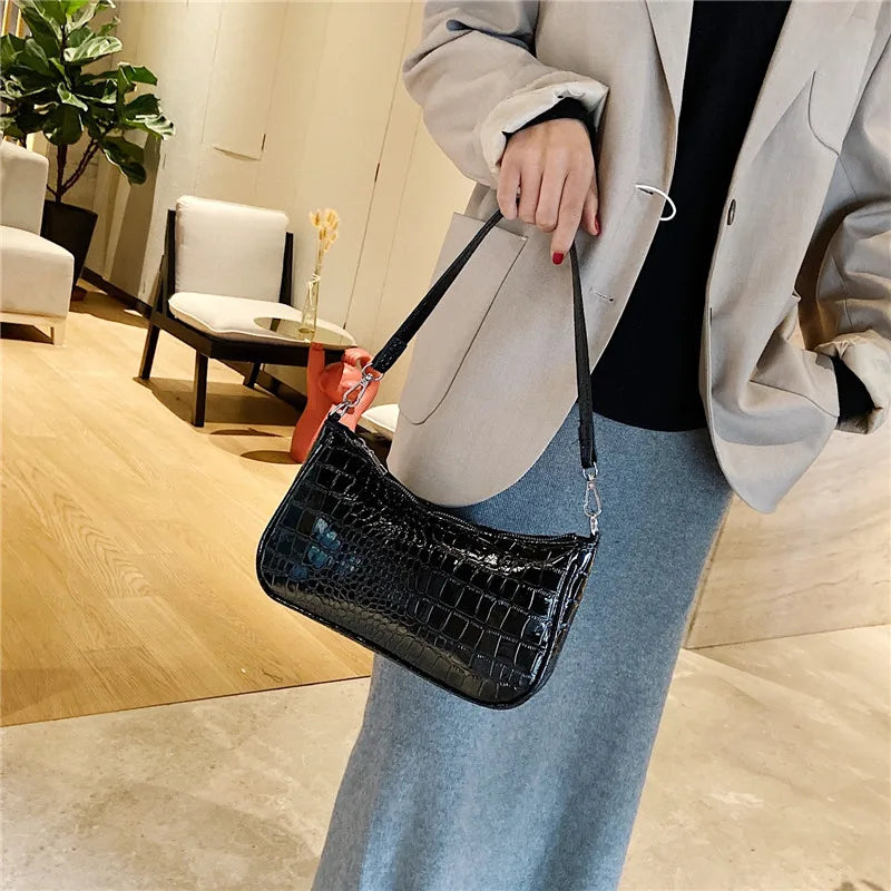 Crocodile Leather Retro Shoulder Bag Solid Ladies Totes