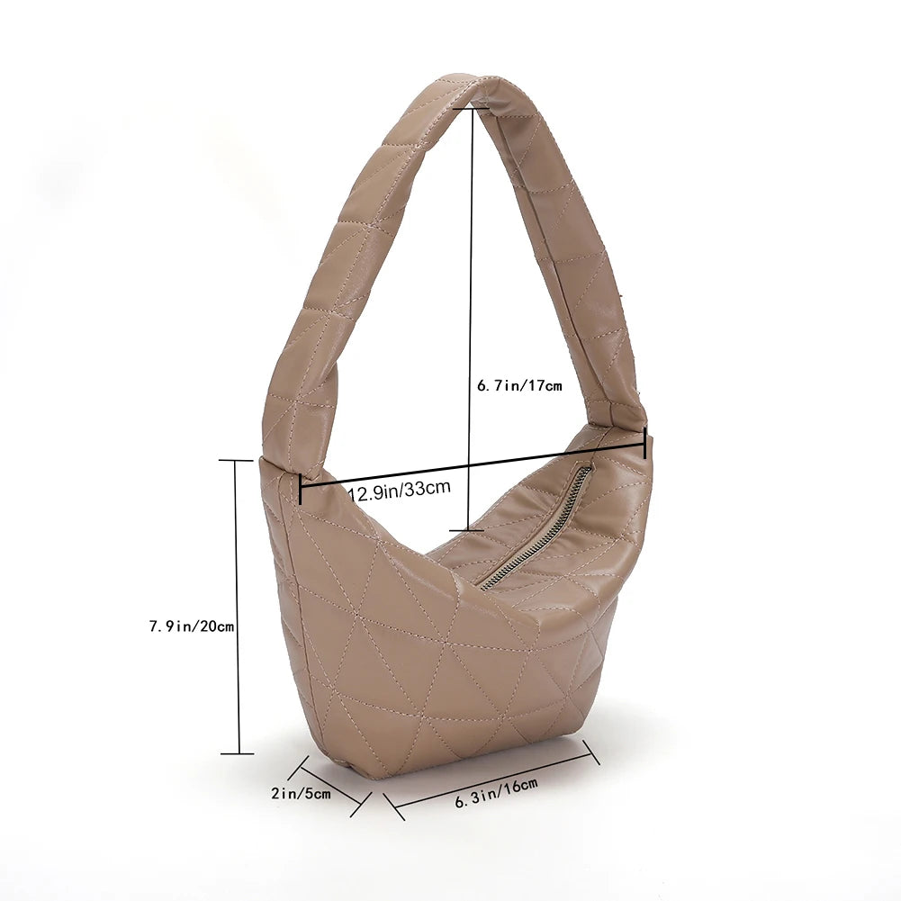 Women Quilted Shoulder Bag PU Leather Hobos Armpit Bag