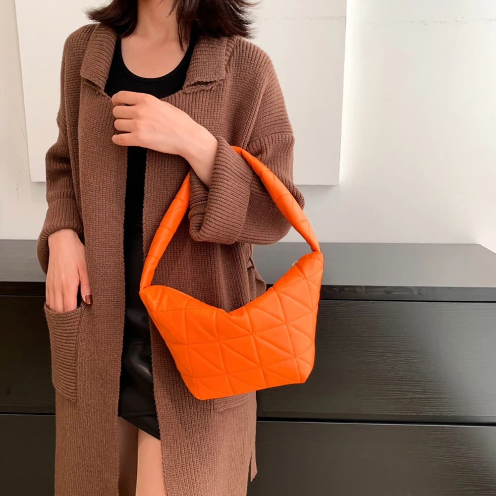 Women Quilted Shoulder Bag PU Leather Hobos Armpit Bag