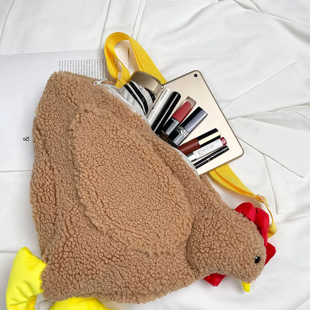 Hen Shape Plush Bag Chicken Shoulder Work Travel Satchel for Women