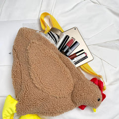 Hen Shape Plush Bag Chicken Shoulder Work Travel Satchel for Women