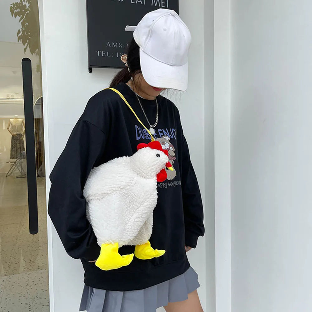 Hen Shape Plush Bag Chicken Shoulder Work Travel Satchel for Women