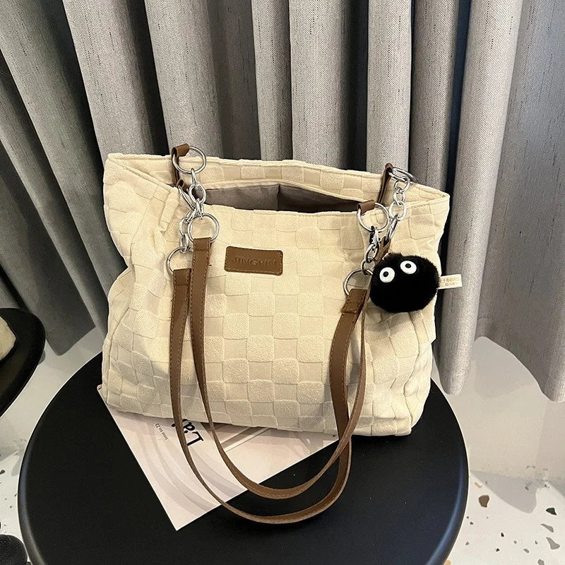 Canvas Houndstooth Shoulder Bag Chain Tote Handbags