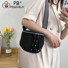 Women Leather Diamond Shoulder Bag Wide Strap Chest Waist Pack Handbags