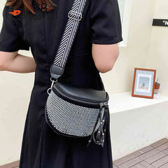 Women Leather Diamond Shoulder Bag Wide Strap Chest Waist Pack Handbags