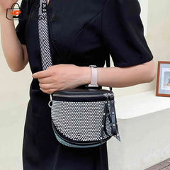 Women Leather Diamond Shoulder Bag Wide Strap Chest Waist Pack Handbags