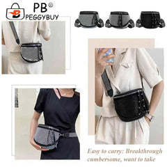 Women Leather Diamond Shoulder Bag Wide Strap Chest Waist Pack Handbags
