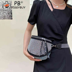 Women Leather Diamond Shoulder Bag Wide Strap Chest Waist Pack Handbags