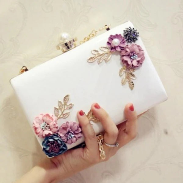 White Leather Evening Bag Lady Wedding Clutch Purse