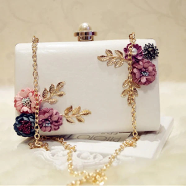 White Leather Evening Bag Lady Wedding Clutch Purse
