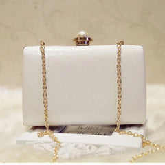 White Leather Evening Bag Lady Wedding Clutch Purse