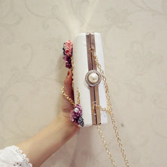 White Leather Evening Bag Lady Wedding Clutch Purse