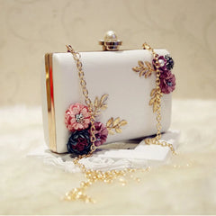 White Leather Evening Bag Lady Wedding Clutch Purse