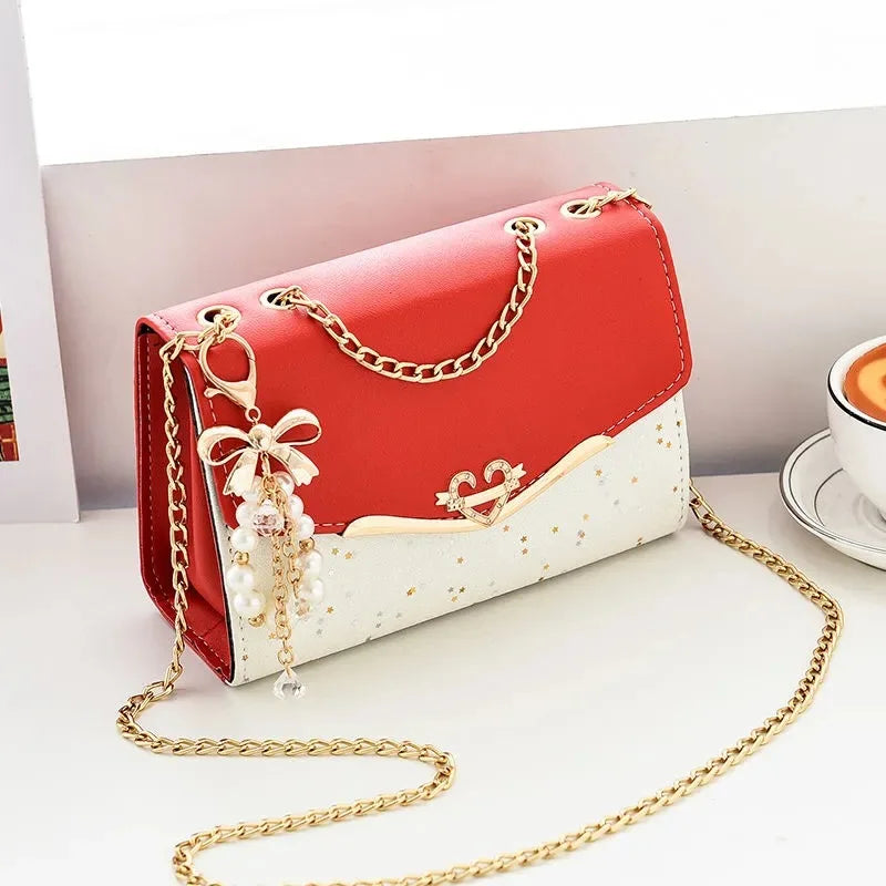 Women Leather Small Shoulder Underarm Bag Vintage Chain Solid Zip