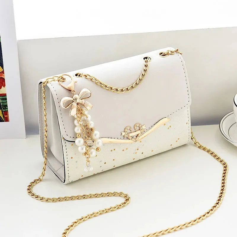 Women Leather Small Shoulder Underarm Bag Vintage Chain Solid Zip
