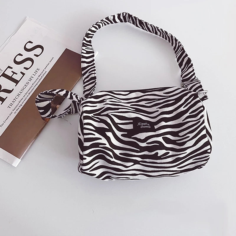 Leopard Print Shoulder Bucket Bag Underarm Canvas Tote Small Purse