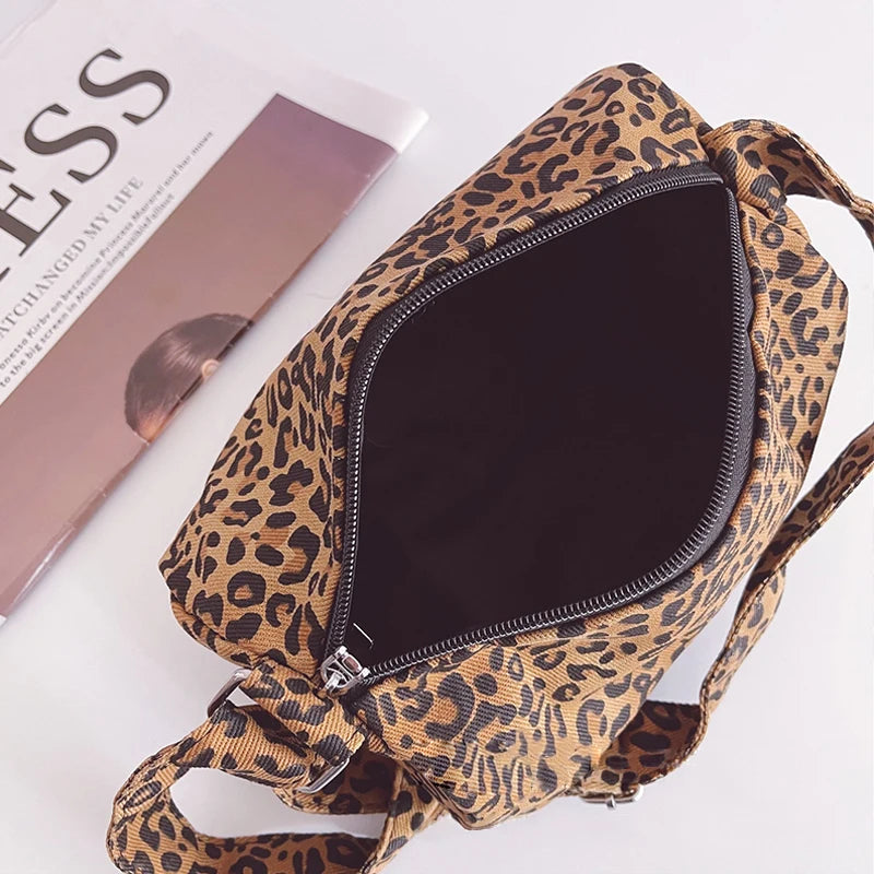 Leopard Print Shoulder Bucket Bag Underarm Canvas Tote Small Purse