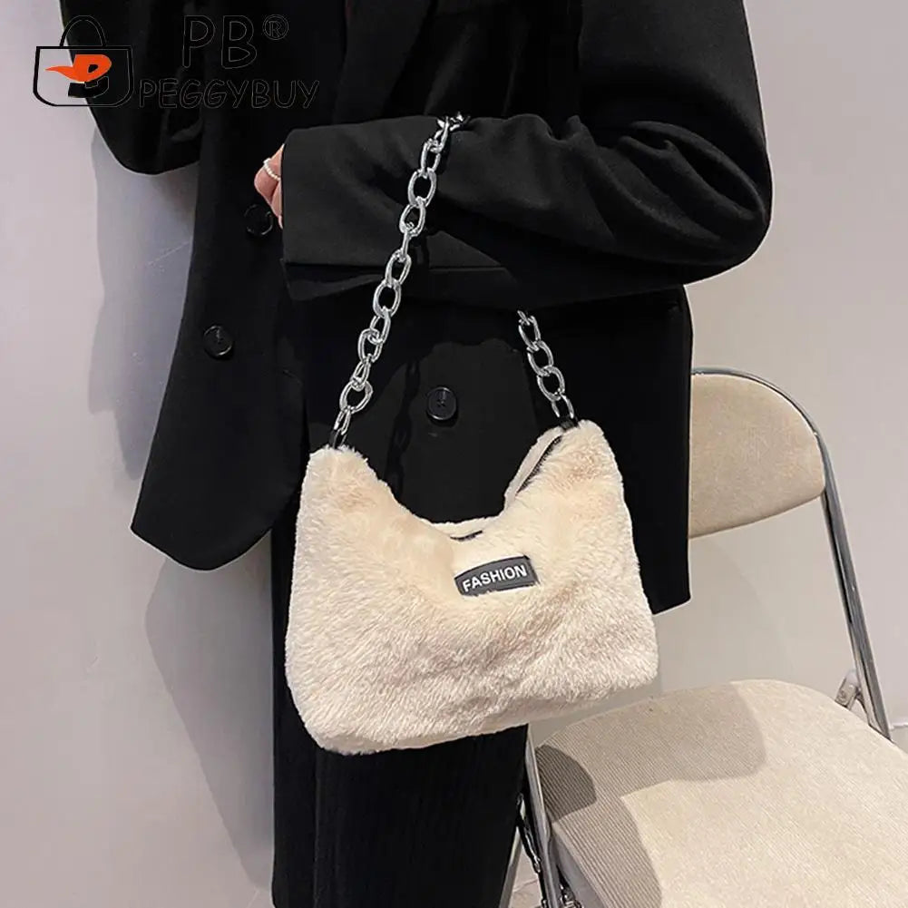 Leopard Printed Underarm Bag Soft Plush Handbag