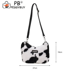 Leopard Printed Underarm Bag Soft Plush Handbag