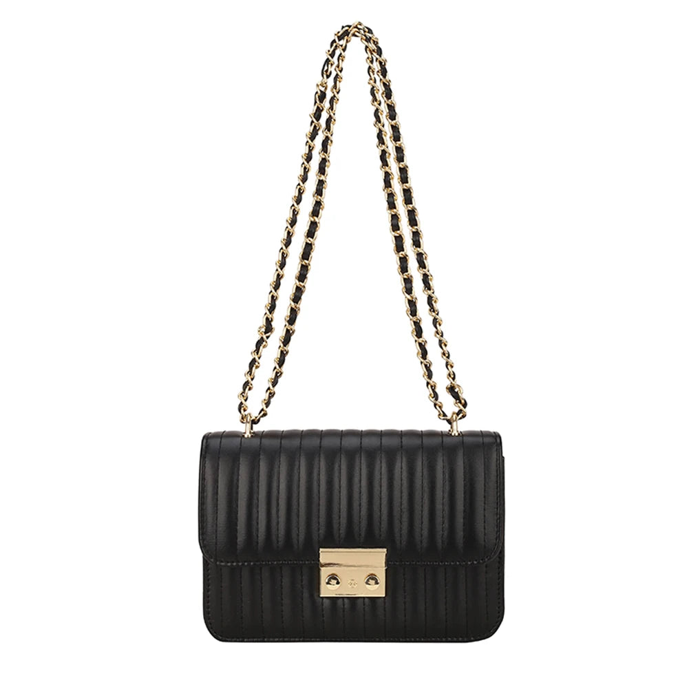 Women Lines Embroidery PU Leather Shoulder Messenger Bag Casual Chain Small Hand