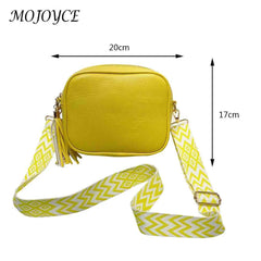 Women Messenger Bag Tassel Handbags PU Leather Wide Strap Casual Solid