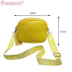 Tassel Women Messenger Bag PU Leather Wide Strap Casual Solid
