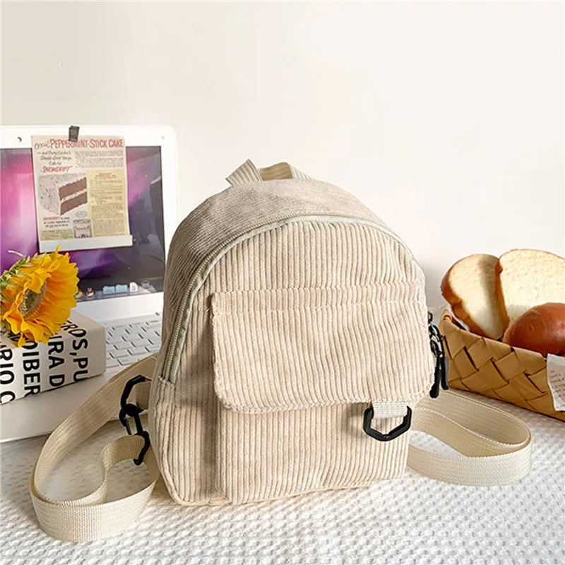 Corduroy Mini Backpack for Women Casual Travel Bookbag