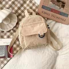 Corduroy Mini Backpack for Women Casual Travel Bookbags