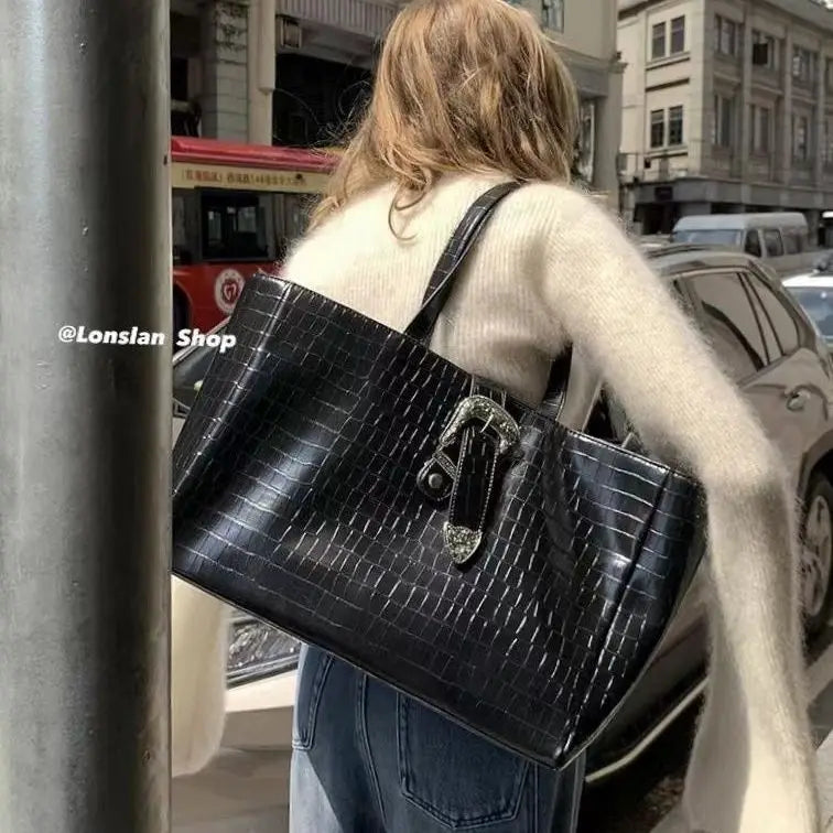 Bright Face Leather Crossbody Bag Crocodile Pattern Shoulder Bag