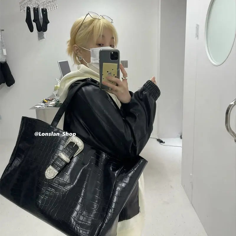Bright Face Leather Crossbody Bag Crocodile Pattern Shoulder Bag