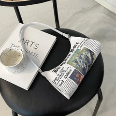 Women Newspaper Printing PU Leather Shoulder Bag