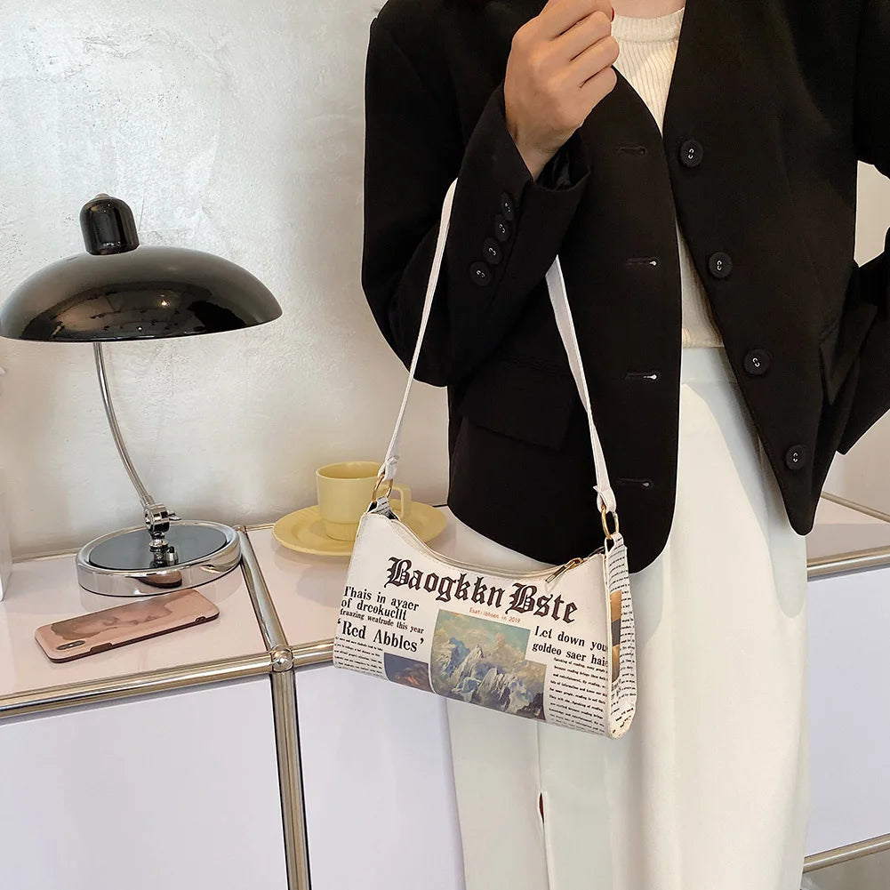 Women PU Leather Shoulder Bag Printing Underarm