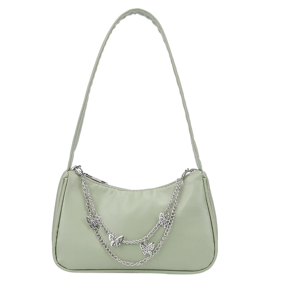 Women PU Leather Butterfly Chain Underarm Bags Casual Ladies Small Purse